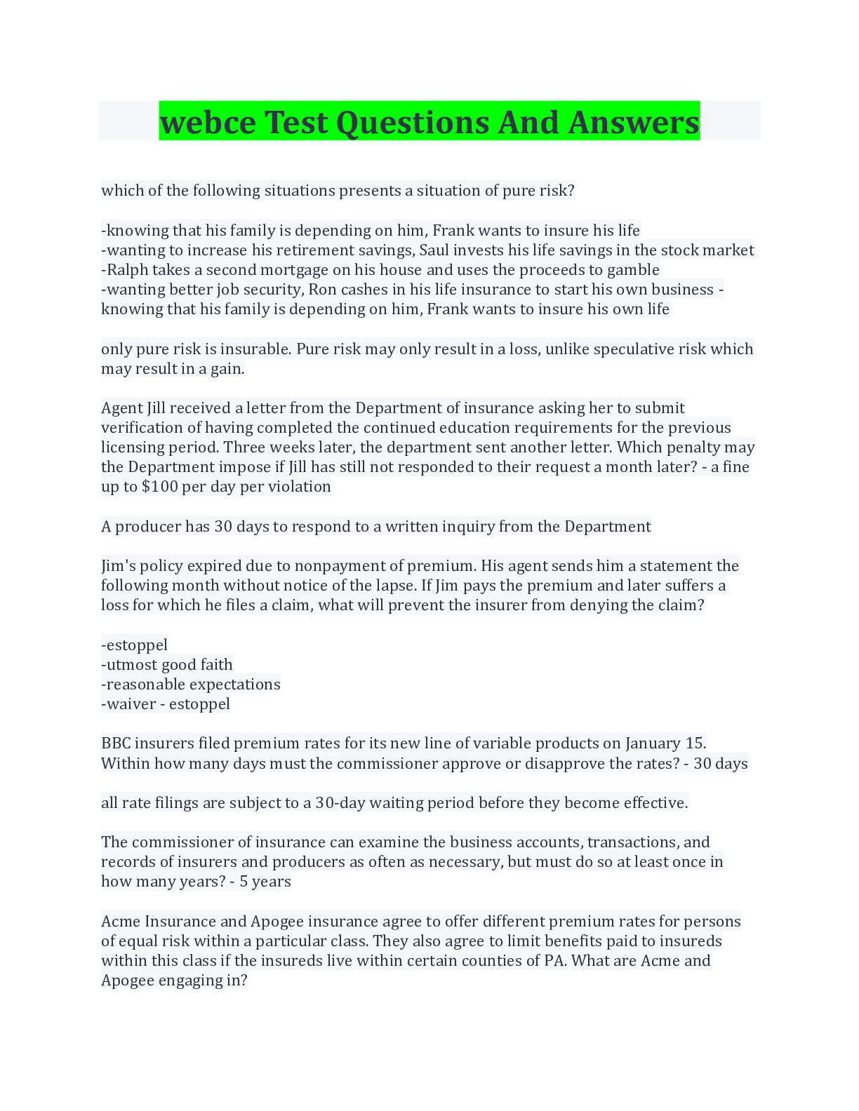 Preview image of webce Test Questions And Answers/ Latest Update document